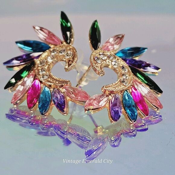 Color-block Rhinestone Stud Earrings Woman's Fashion Chic Drops Angel Wings   B2 - Picture 6 of 6